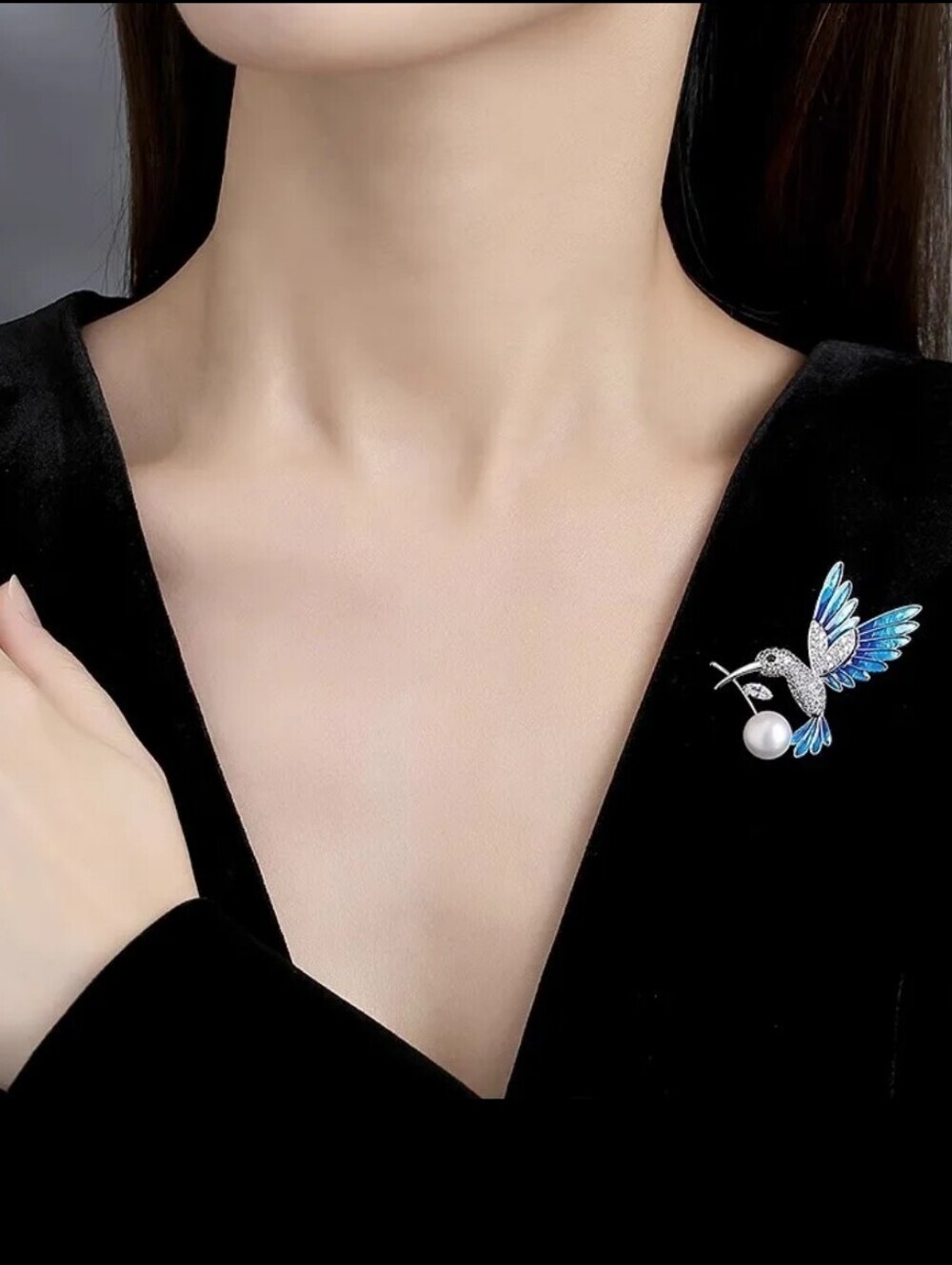 Silver Hummingbird Brooch Pin Novelty Jewelry - Picture 3 of 4